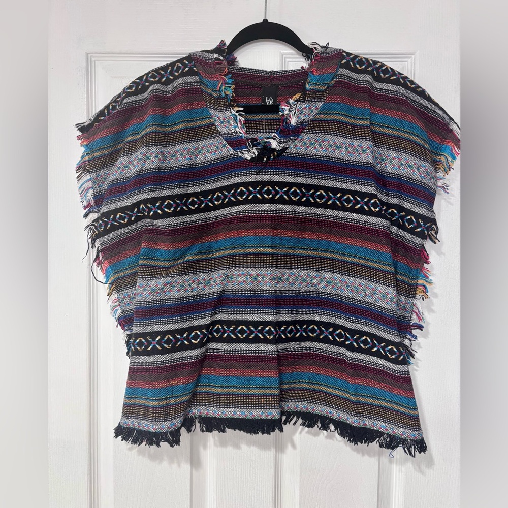 Boho Striped Fringe Women's Sweater Top/poncho - Multicolor